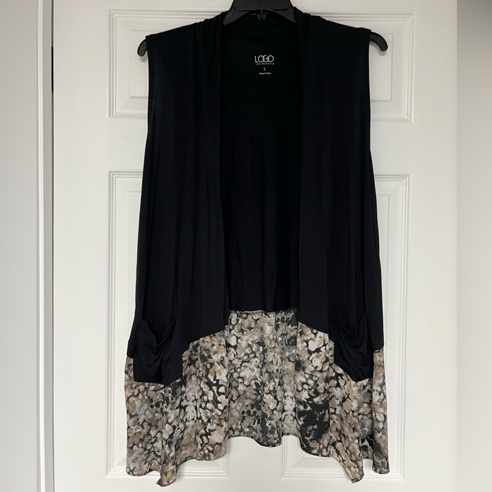 LOGO by Lori Goldstein Black Cardigan Sleeveless Top